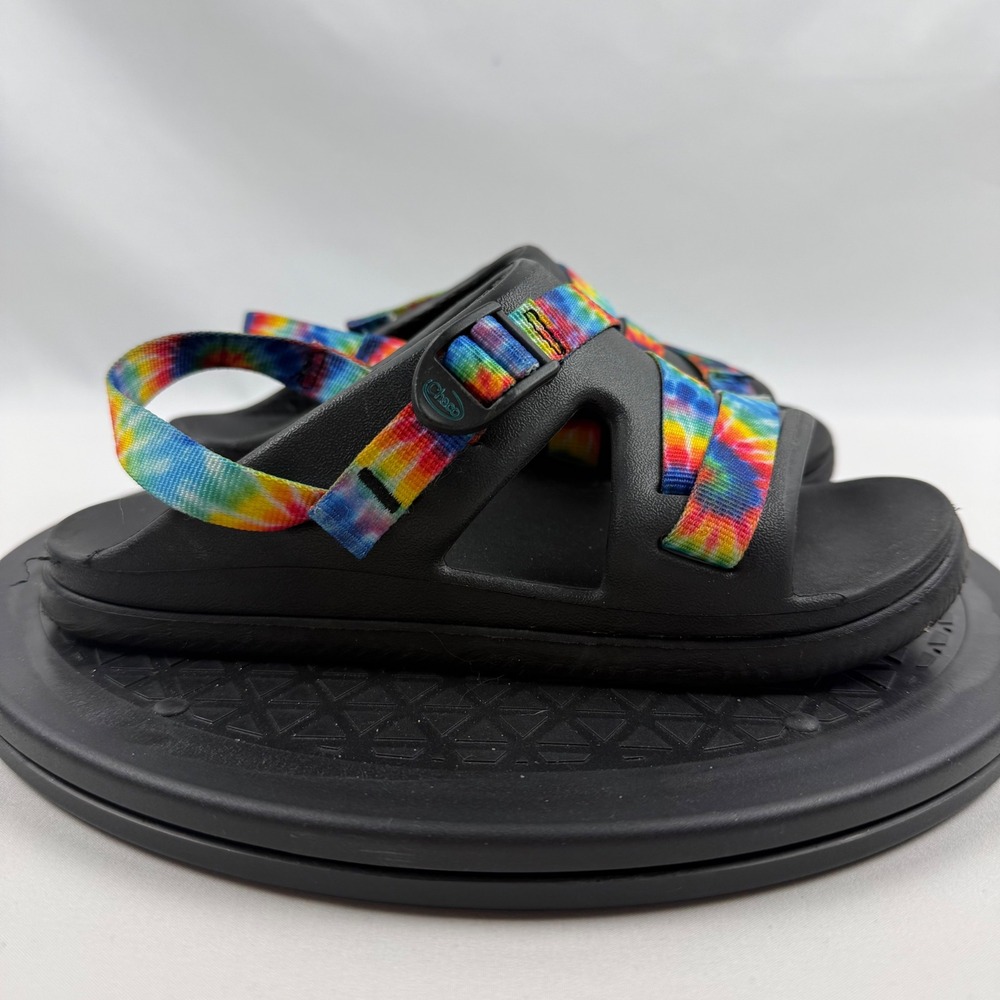 Chaco Chillos Kids Junior 4 Rainbow Tie Dye Black Slide Sandals J107383 - Picture 5 of 14